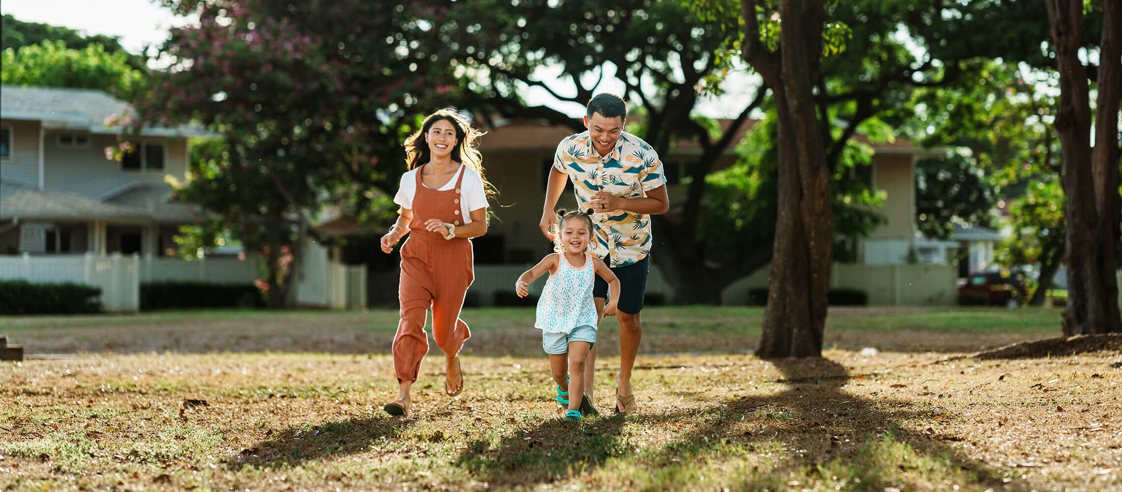 family running in a park