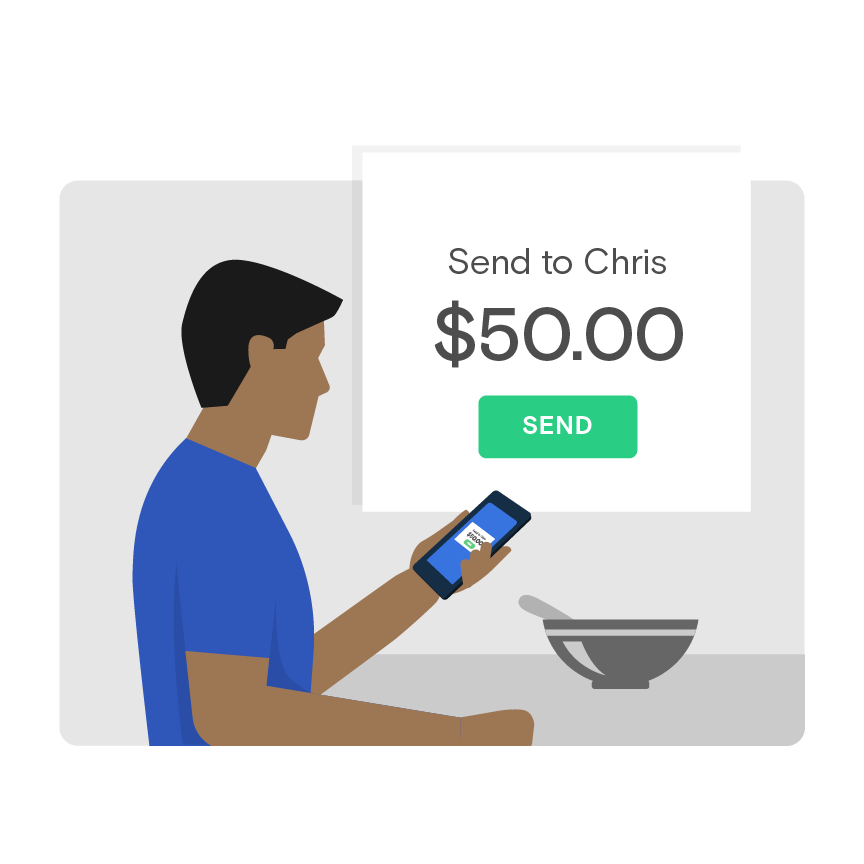 man paying a friend with Zelle illustration